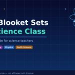 Best Blooket sets for science class — illustrated guide with atom, beaker, and DNA icons for teachers