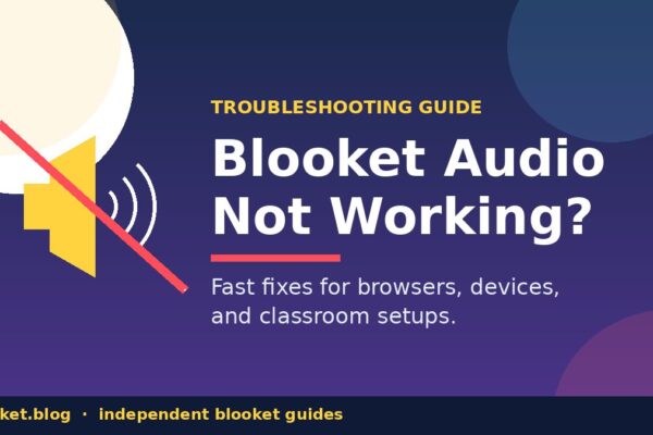 Blooket audio not working fix guide showing a muted speaker icon with a red slash on a purple background.