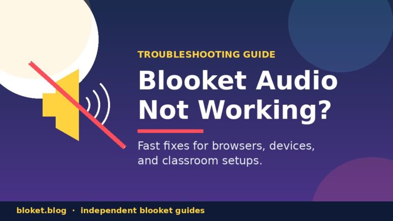 Blooket audio not working fix guide showing a muted speaker icon with a red slash on a purple background.