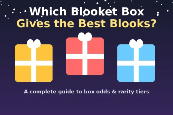 Which Blooket box gives best blooks – three gift boxes with rarity stars on a dark blue background