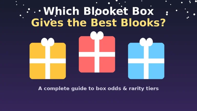 Which Blooket box gives best blooks – three gift boxes with rarity stars on a dark blue background