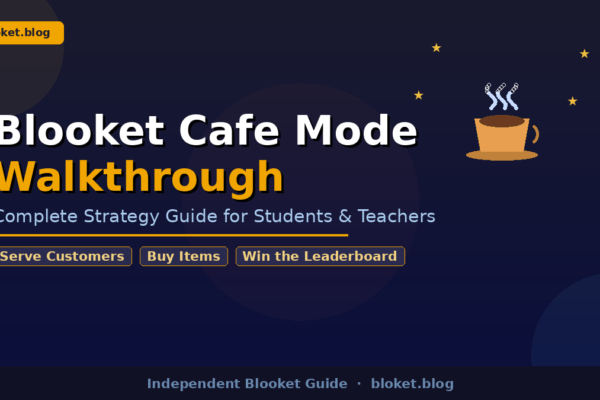 Blooket Cafe Mode walkthrough guide showing cafe, cup, and strategy tags for students and teachers