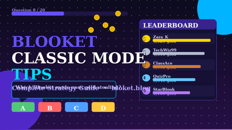 Blooket Classic Mode Tips - leaderboard, question screen, and answer buttons strategy guide