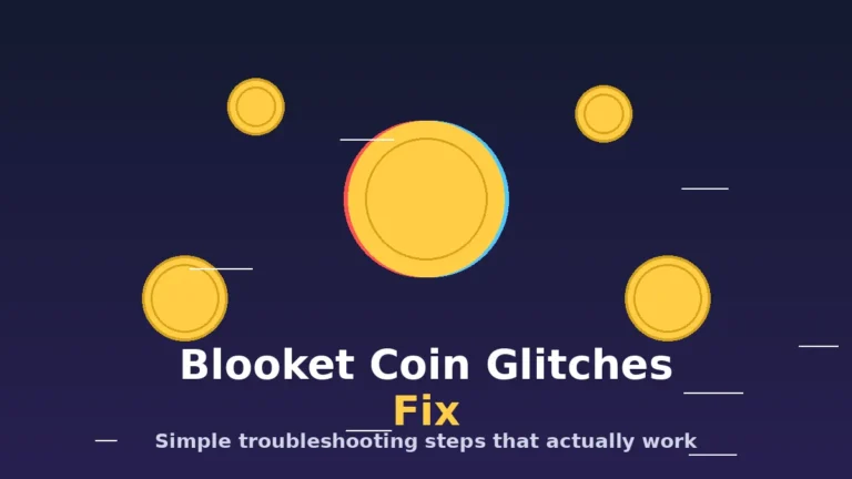 Blooket coin glitches fix illustration showing a glitching gold coin with sync error effect Title: Blooket coin glitch troubleshooting