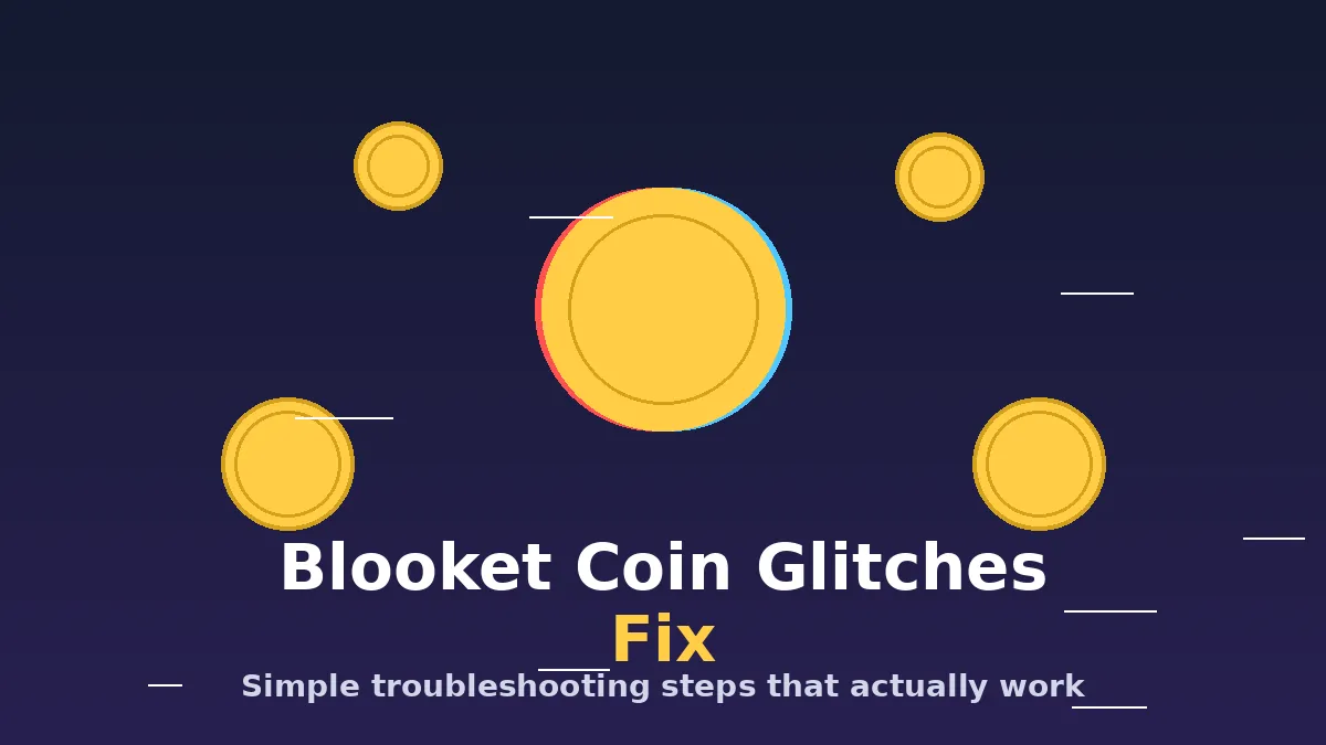 Blooket coin glitches fix illustration showing a glitching gold coin with sync error effect Title: Blooket coin glitch troubleshooting