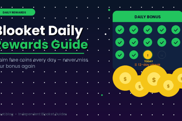Blooket daily rewards guide — calendar showing 12-day streak with claimed coins and bonus tips