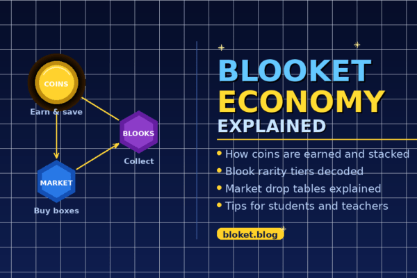 Blooket economy explained — coins, Market, and blooks cycle diagram with rarity tips