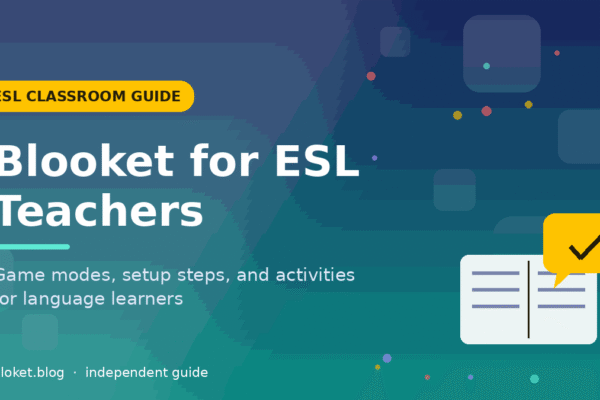 Blooket for ESL teachers banner showing classroom guide title and book icon
