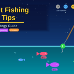 Blooket Fishing Frenzy tips guide showing fish catches, rarity tiers, lure upgrades and bite signal