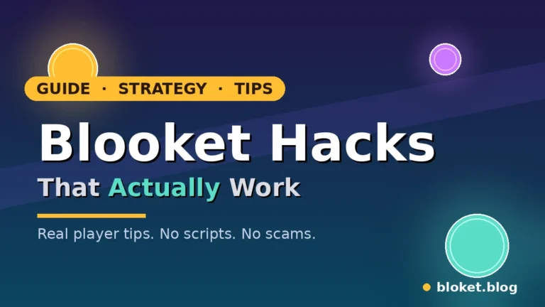 Blooket hacks that actually work shown on a dark blue gaming-style banner with coin and token icons