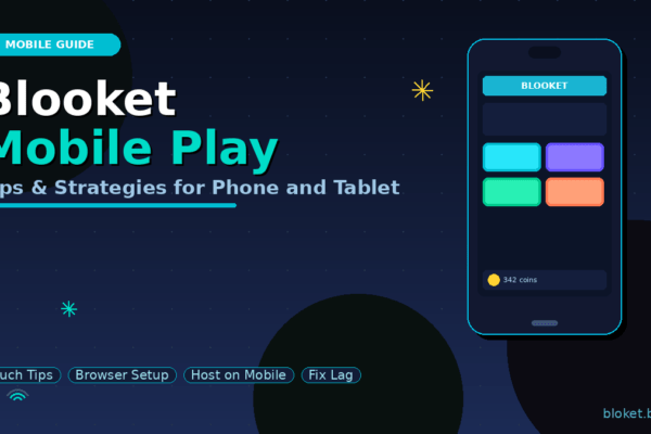 Blooket mobile play tips featured image with phone mockup showing game UI for students and teachers