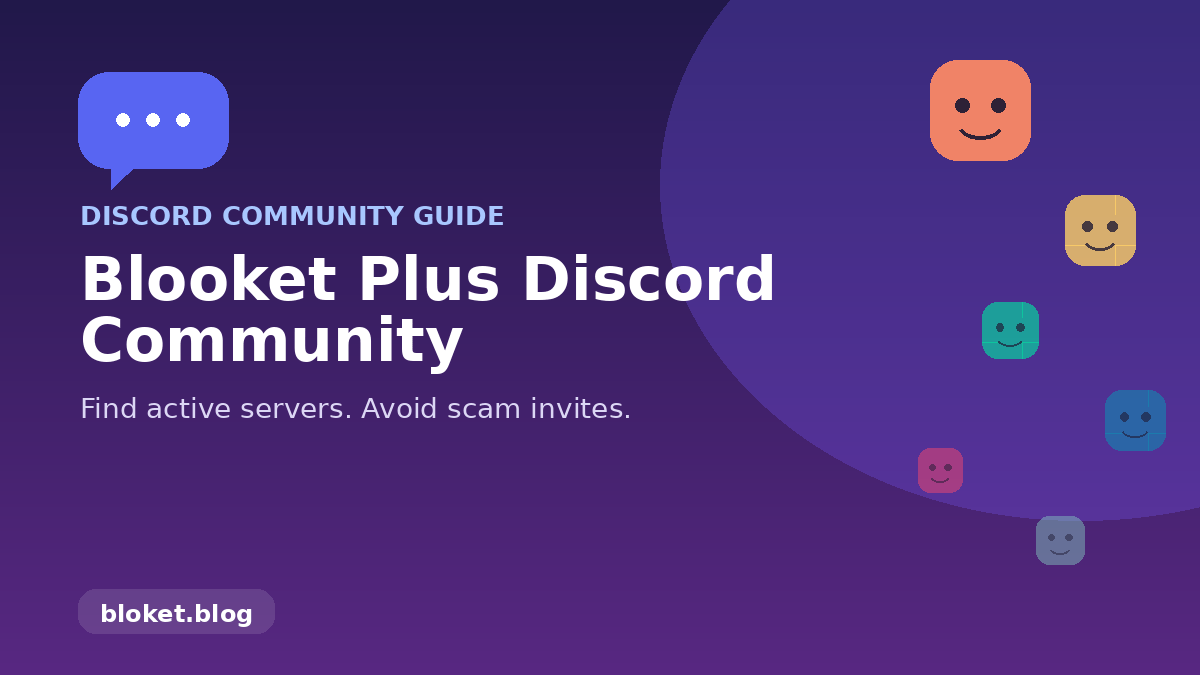 Blooket Plus Discord community guide banner with chat bubble and colorful player avatar icons