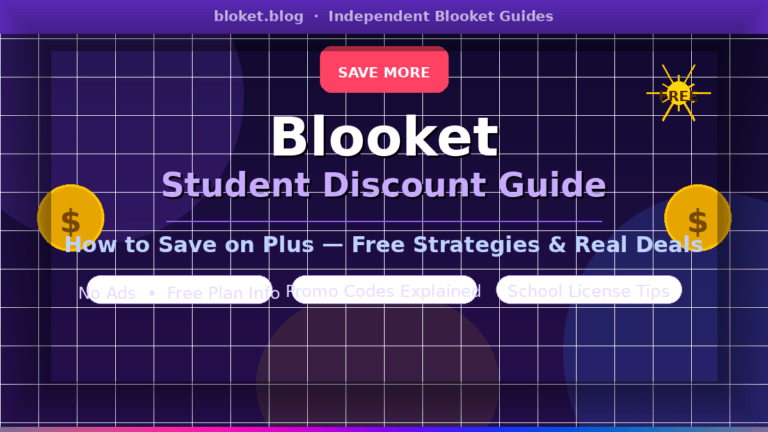 Blooket student discount guide – purple themed graphic showing how students can save on Blooket Plus with free strategies and promo codes