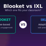 Blooket vs IXL comparison graphic showing both platform names side by side with a VS badge