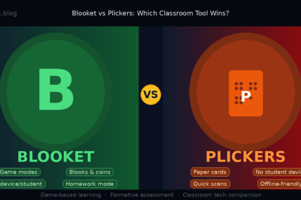 Blooket vs Plickers classroom tool comparison showing game-based learning features side by side