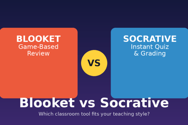 "Blooket vs Socrative comparison graphic showing both classroom learning tools side by side"