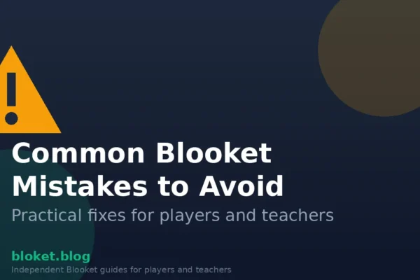 Common Blooket mistakes to avoid, warning icon with article title on dark background