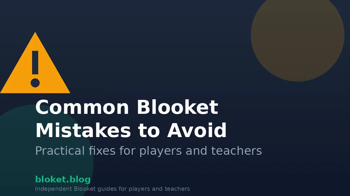 Common Blooket mistakes to avoid, warning icon with article title on dark background