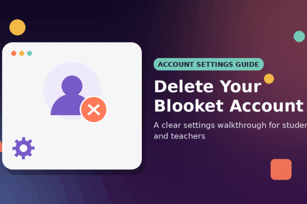 Delete Blooket account screen showing profile, settings gear, and delete icon