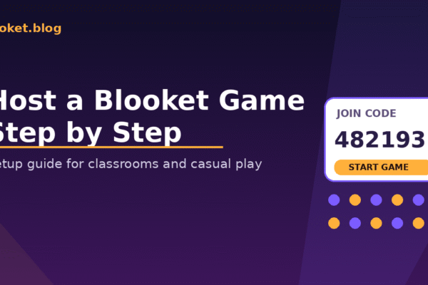 Host a Blooket game step by step guide showing join code lobby screen