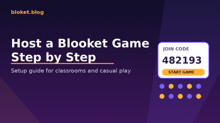 Host a Blooket game step by step guide showing join code lobby screen