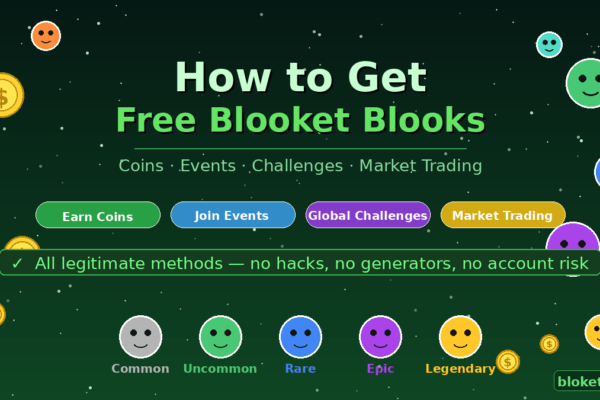 How to get free Blooket blooks guide showing blook rarity icons, coins, and all four legitimate collection methods