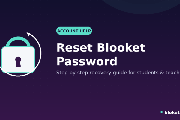 Reset Blooket password screen showing a lock icon with a reset arrow Title: Reset Blooket Password Guide