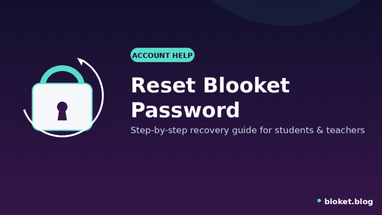 Reset Blooket password screen showing a lock icon with a reset arrow Title: Reset Blooket Password Guide