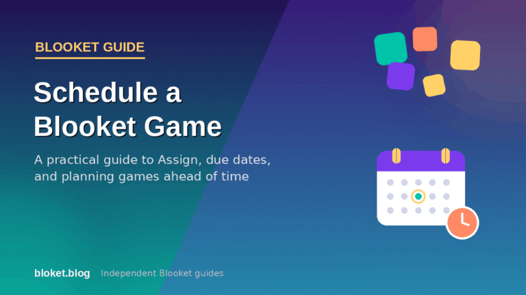 Schedule a Blooket game guide cover with a calendar, clock, and game blocks