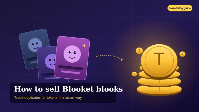 How to Sell Blooket Blooks guide showing blook cards trading for gold tokens