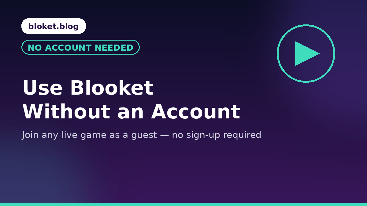 "Use Blooket without account screen showing guest join code entry"