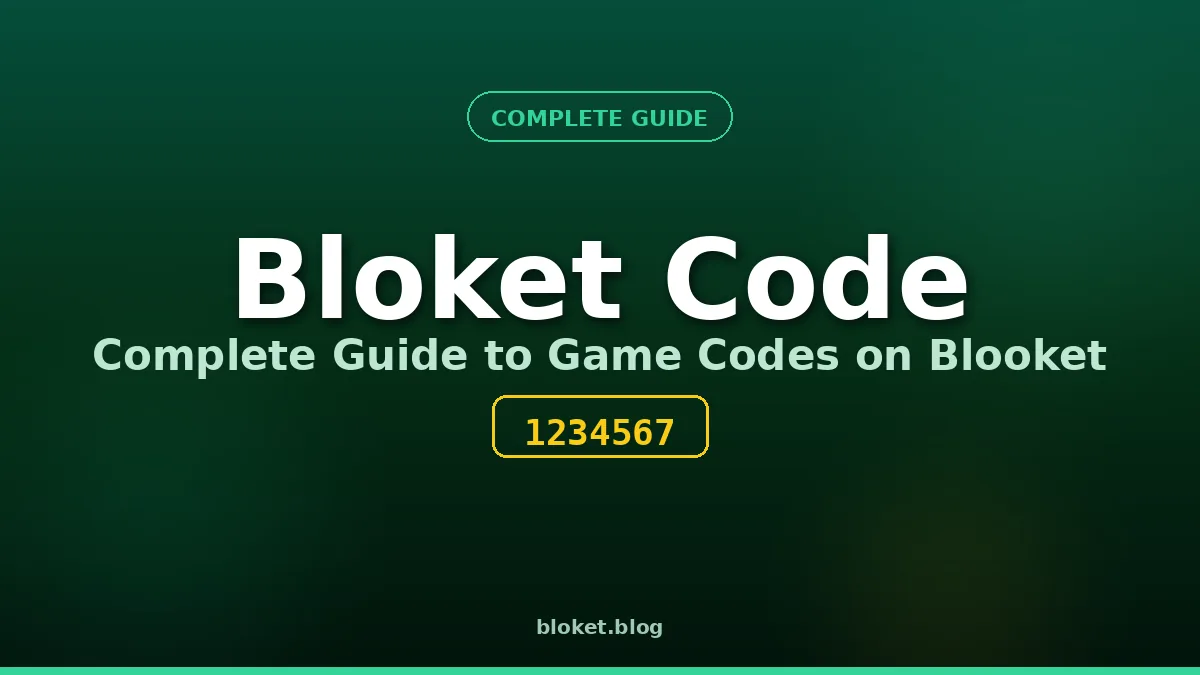 Bloket code guide cover graphic showing sample game ID and code sharing methods for Blooket