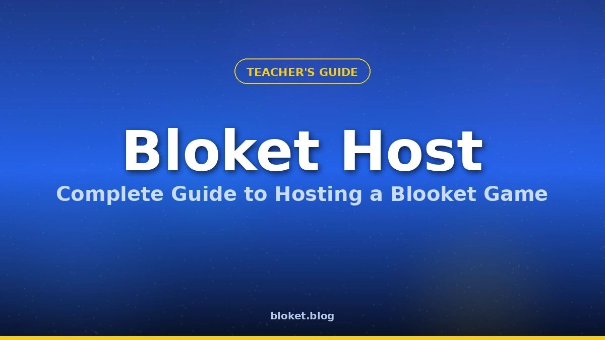 Bloket host guide cover graphic showing teacher hosting setup for classroom Blooket sessions